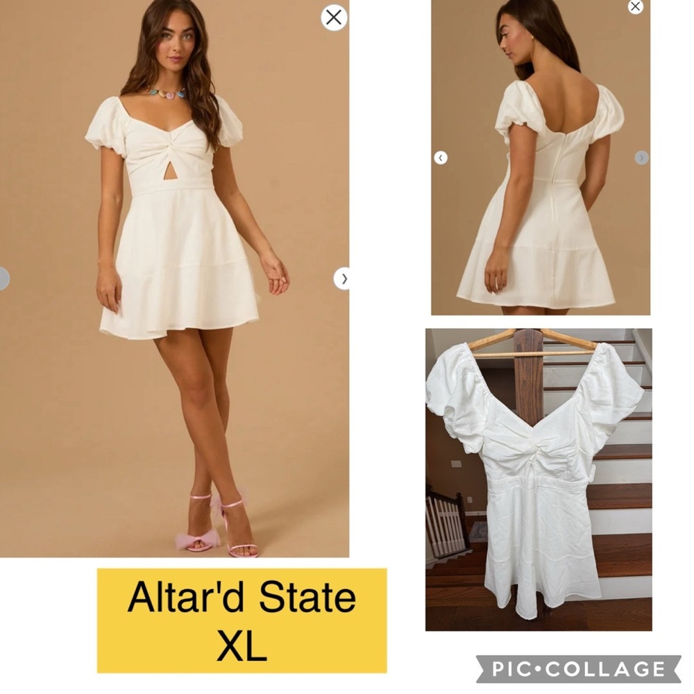 XL Altar'd State White Twist Front Puff Sleeve Romper